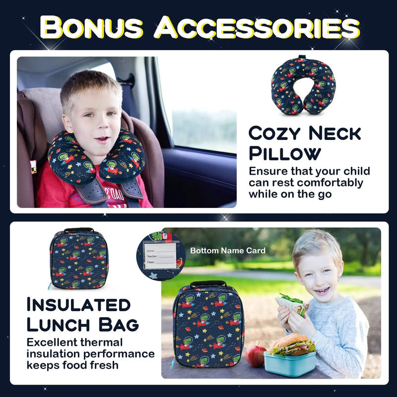 5 Piece Kids Luggage Set with Backpack Neck Pillow Name Tag Lunch Bag by DirectDeals