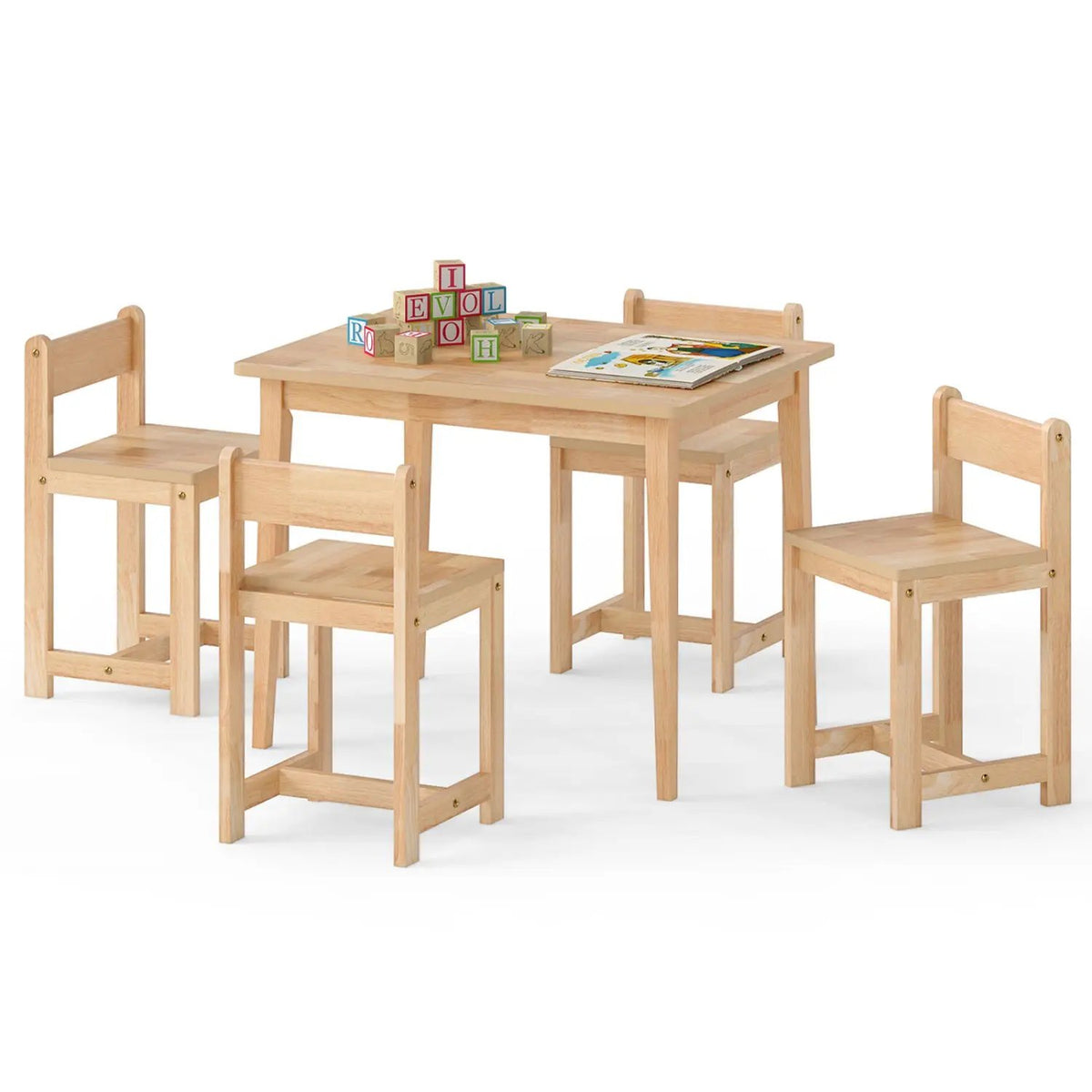 5-Piece Kids Table and Chairs Set Solid Rubber Wood Toddler Activity Table, photo 8 of 16
