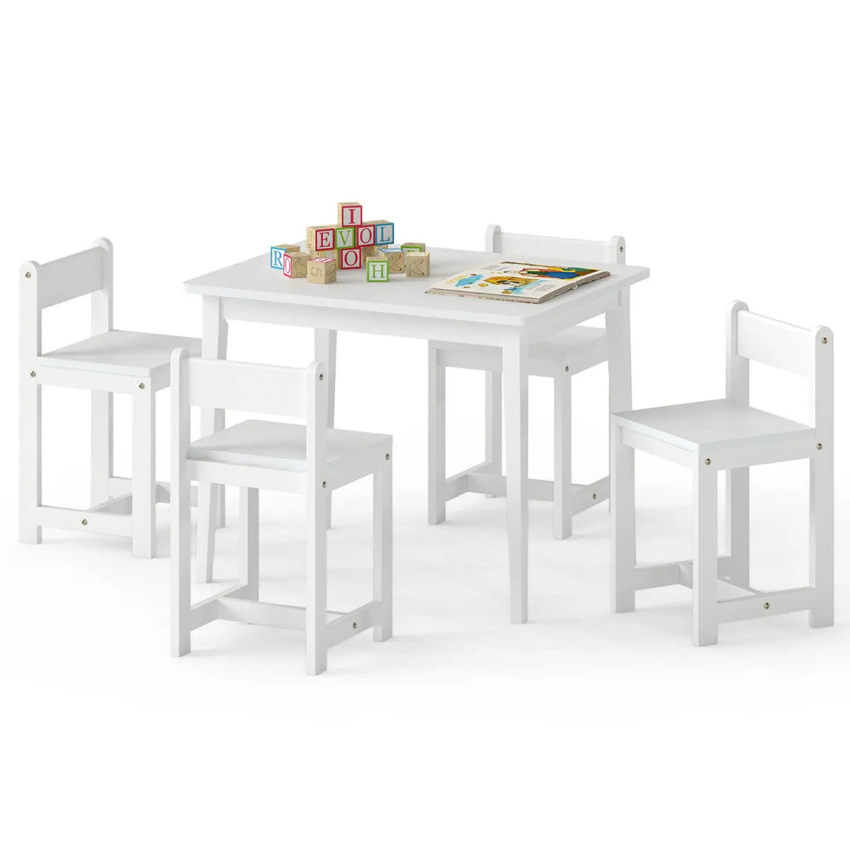 5-Piece Kids Table and Chairs Set Solid Rubber Wood Toddler Activity Table, photo 7 of 16