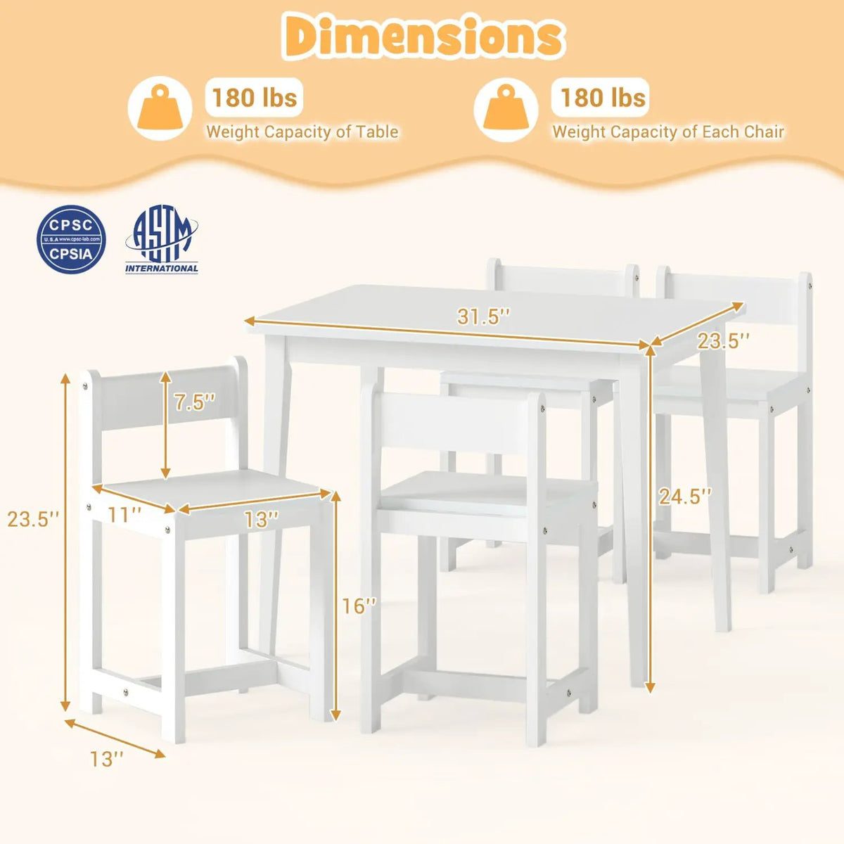 5-Piece Kids Table and Chairs Set Solid Rubber Wood Toddler Activity Table, photo 9 of 16
