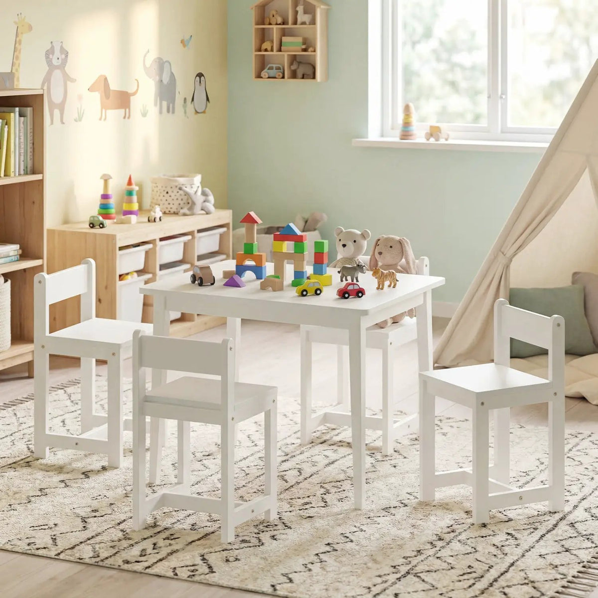 5-Piece Kids Table and Chairs Set Solid Rubber Wood Toddler Activity Table, photo 11 of 16