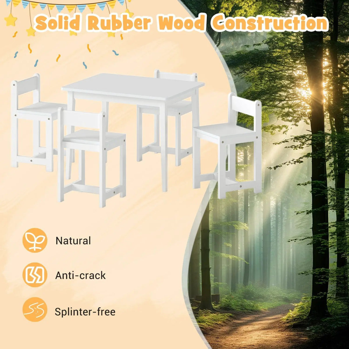 5-Piece Kids Table and Chairs Set Solid Rubber Wood Toddler Activity Table, photo 15 of 16