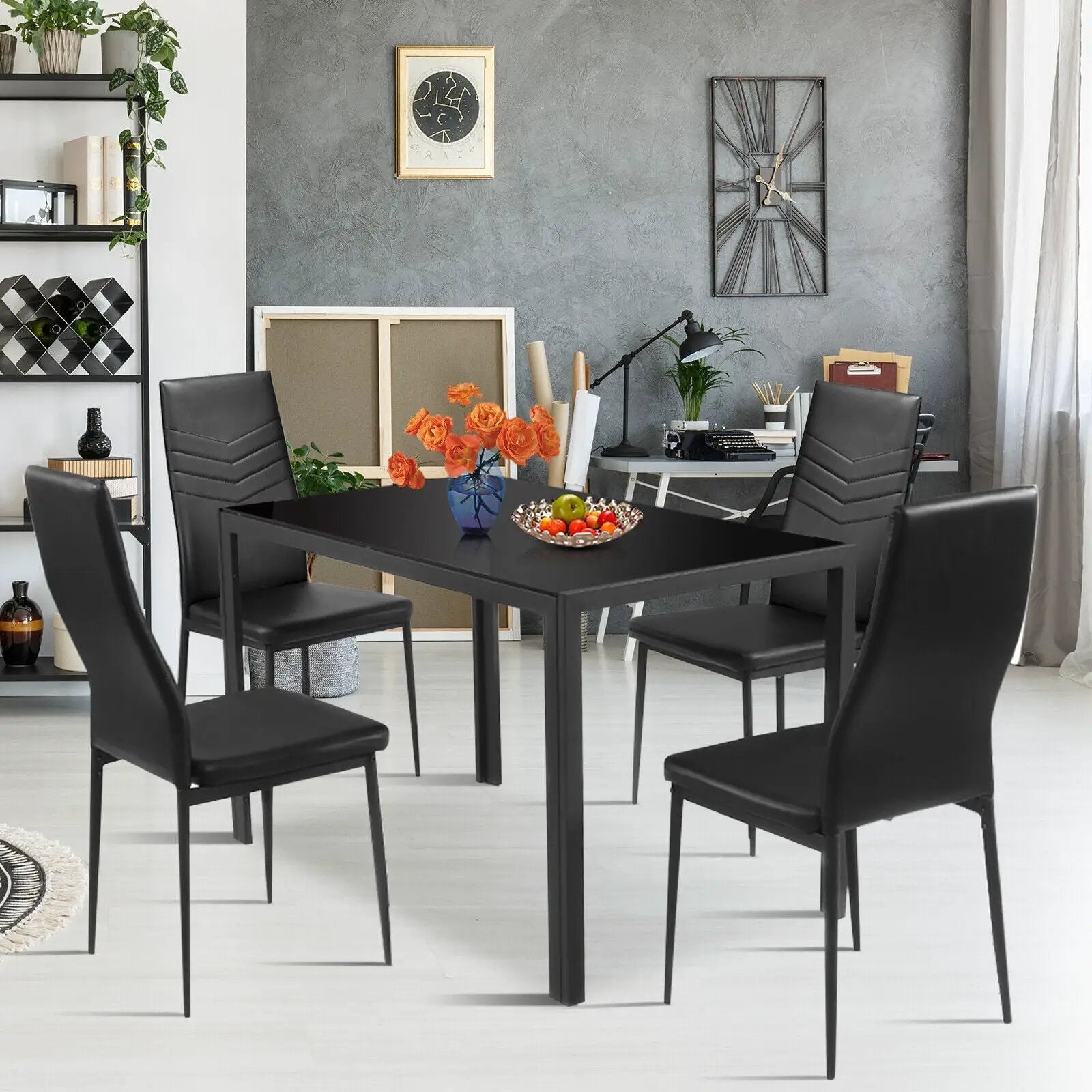 5 Piece Kitchen Dining Set with Glass Metal Table and 4 Chairs by DirectDeals