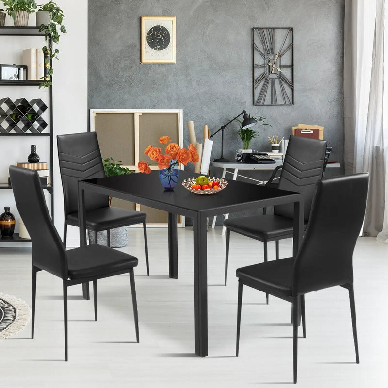 5 Piece Kitchen Dining Set with Glass Metal Table and 4 Chairs by DirectDeals