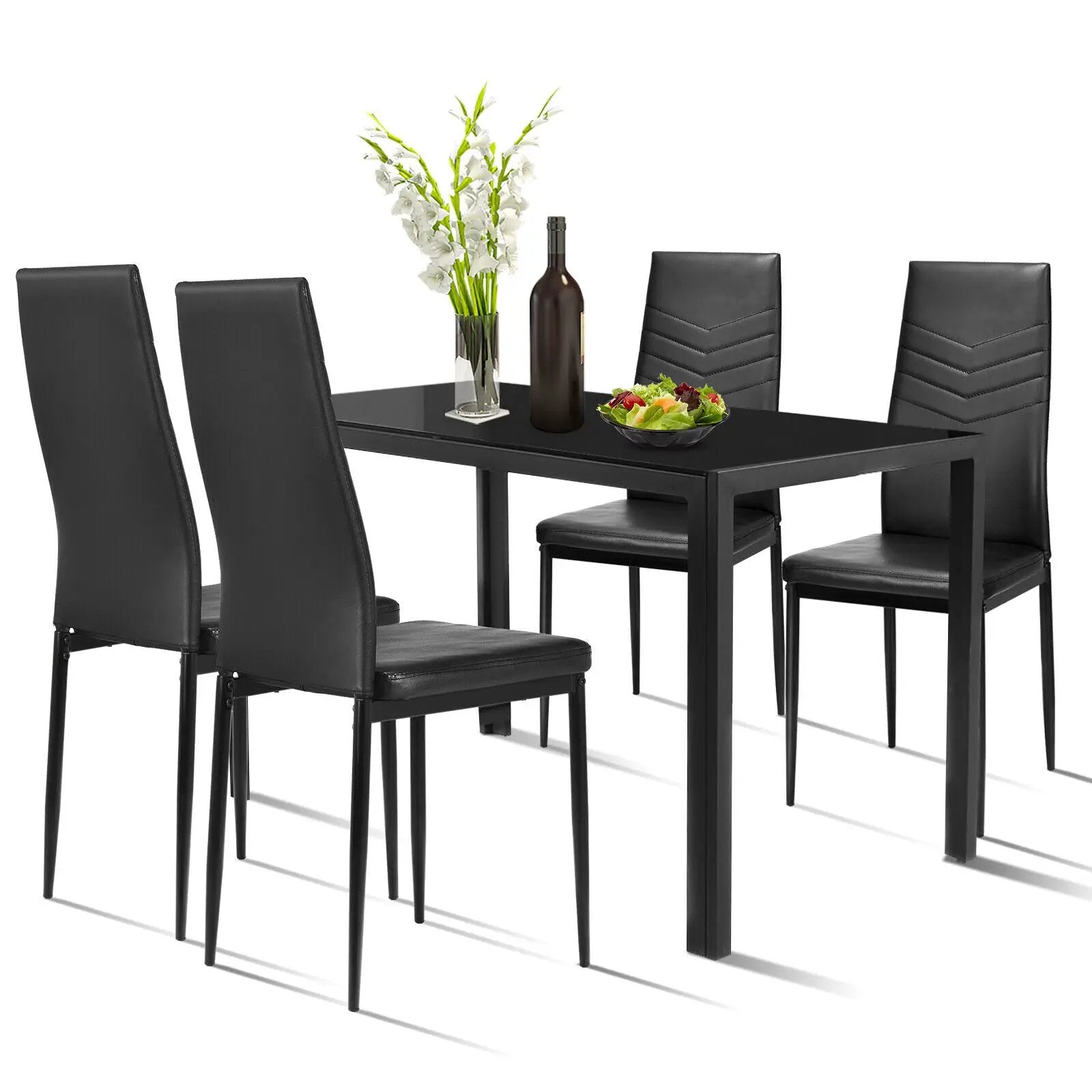 5 Piece Kitchen Dining Set with Glass Metal Table and 4 Chairs by DirectDeals