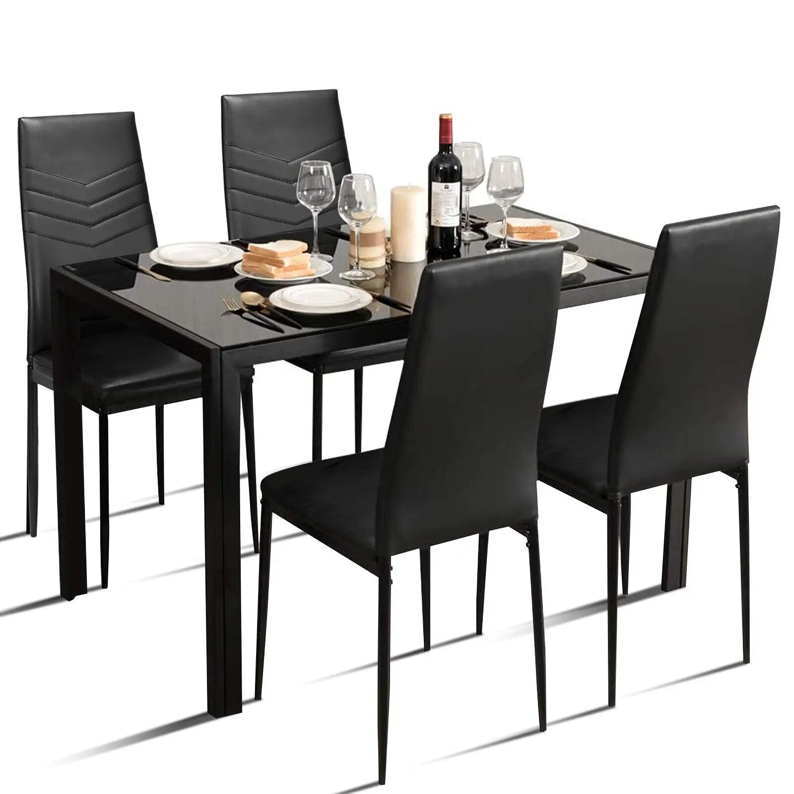 5 Piece Kitchen Dining Set with Glass Metal Table and 4 Chairs by DirectDeals