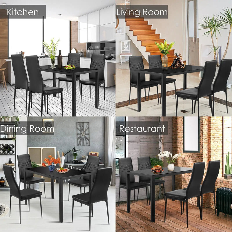 5 Piece Kitchen Dining Set with Glass Metal Table and 4 Chairs by DirectDeals