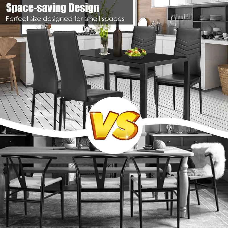 5 Piece Kitchen Dining Set with Glass Metal Table and 4 Chairs by DirectDeals