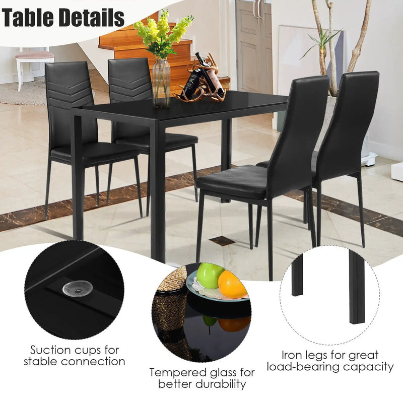 5 Piece Kitchen Dining Set with Glass Metal Table and 4 Chairs by DirectDeals
