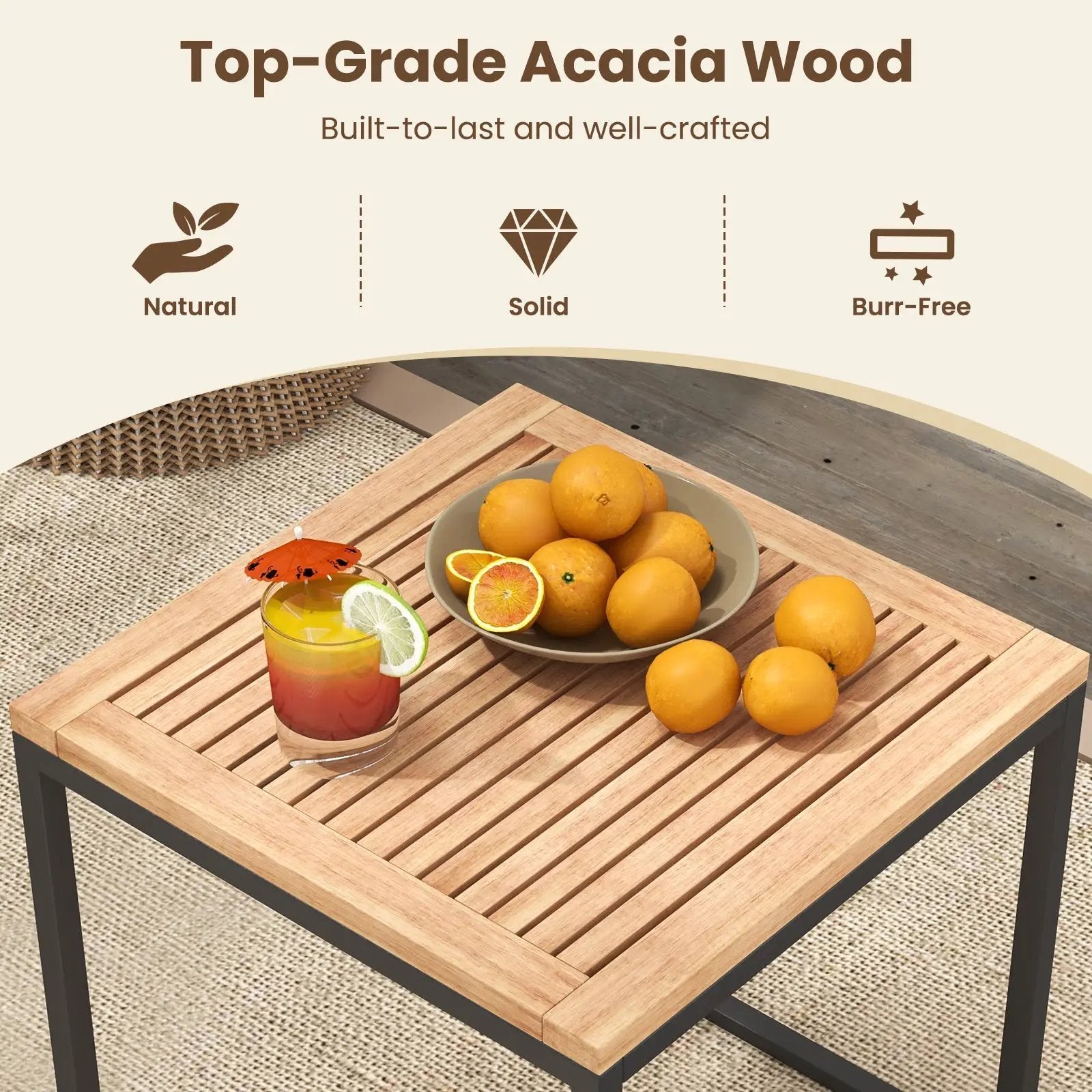 5 Piece Outdoor Furniture Set Acacia Wood Chair Set with Ottomans and Coffee Table-Beige by DirectDeals