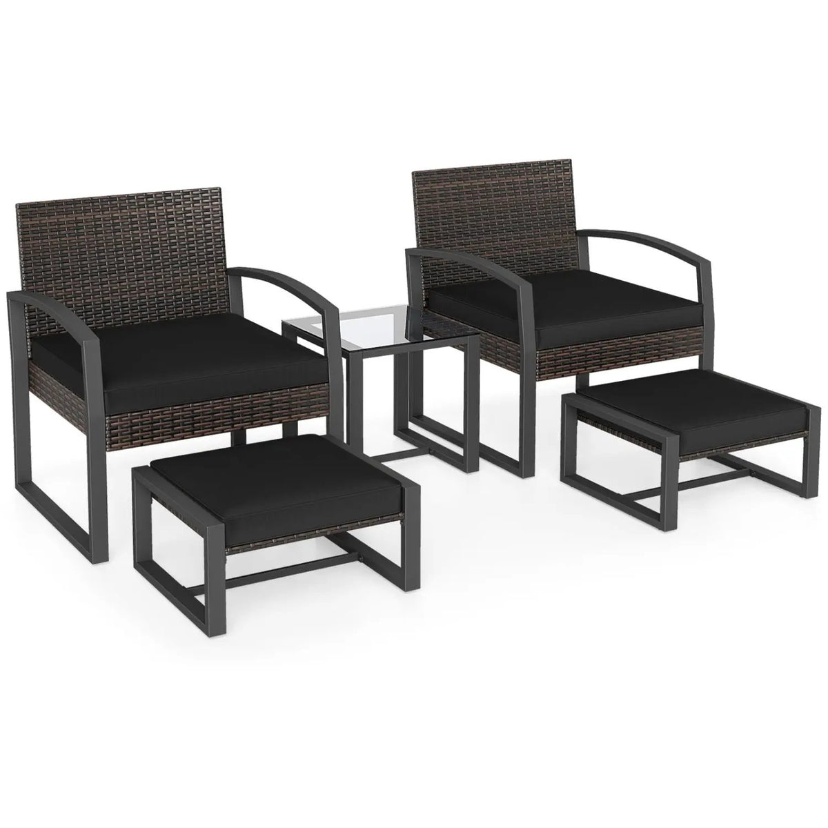 5-Piece Patio Conversation Set with 2 Ottomans and Tempered Glass Side Table, photo 12 of 24