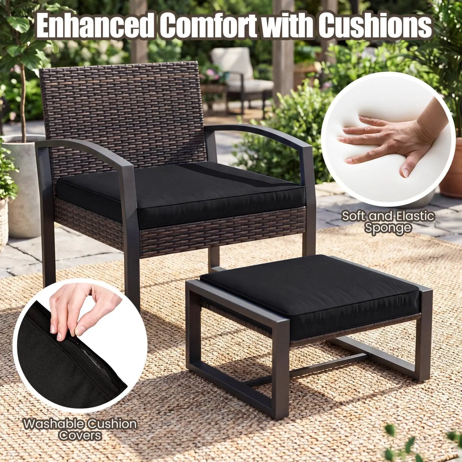 5-Piece Patio Conversation Set with 2 Ottomans and Tempered Glass Side Table by DirectDeals