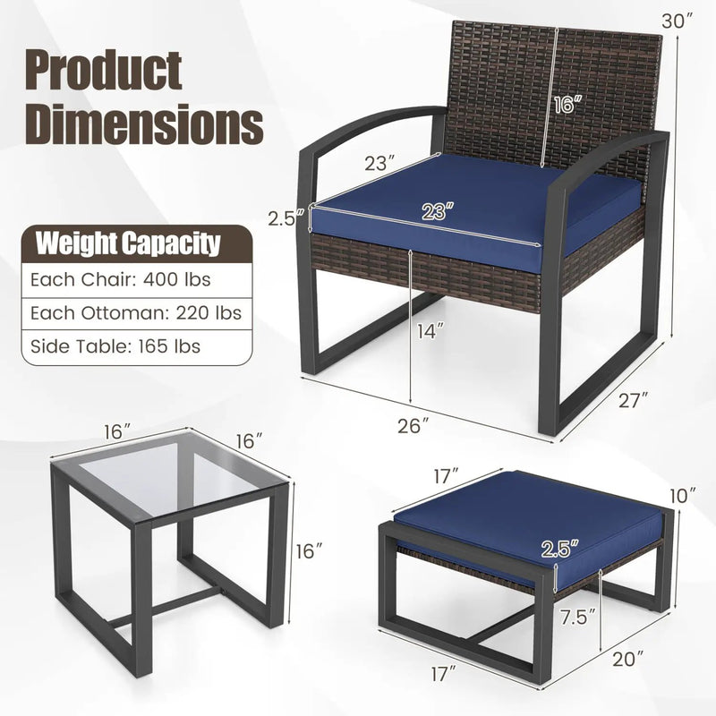 5-Piece Patio Conversation Set with 2 Ottomans and Tempered Glass Side Table by DirectDeals