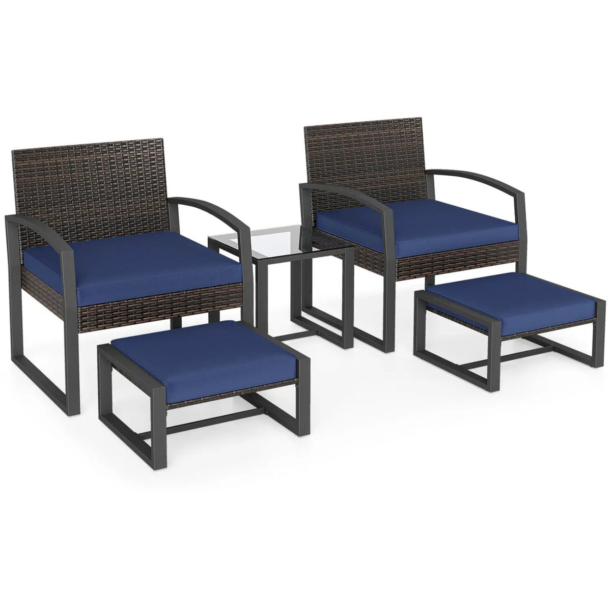 5-Piece Patio Conversation Set with 2 Ottomans and Tempered Glass Side Table, photo 19 of 24