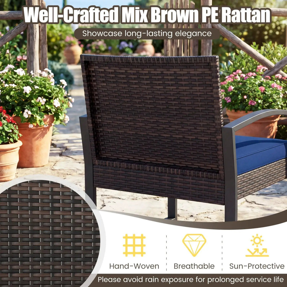 5-Piece Patio Conversation Set with 2 Ottomans and Tempered Glass Side Table, photo 22 of 24