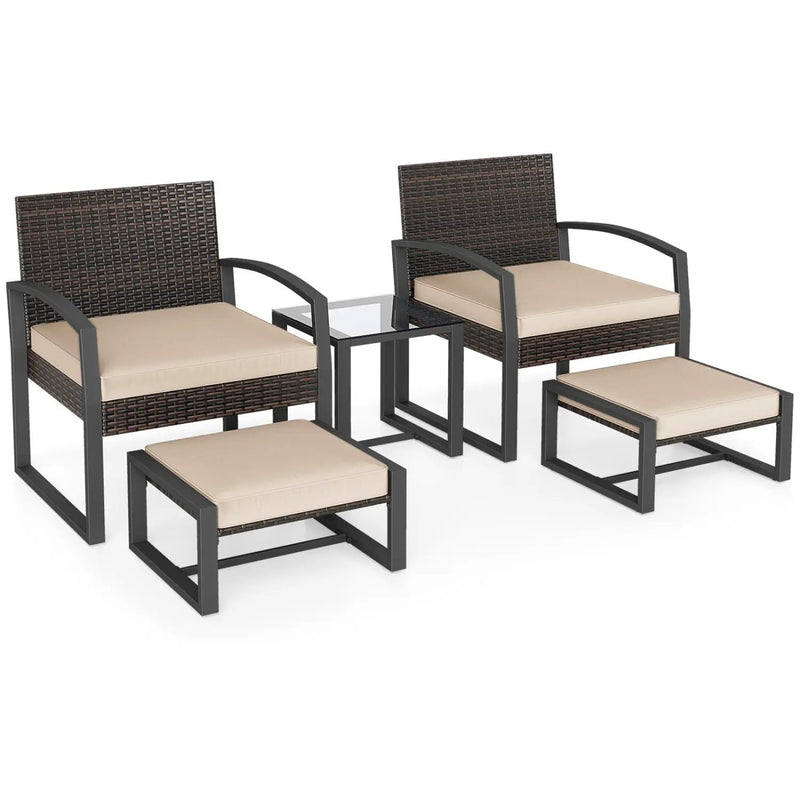 5-Piece Patio Conversation Set with 2 Ottomans and Tempered Glass Side Table by DirectDeals