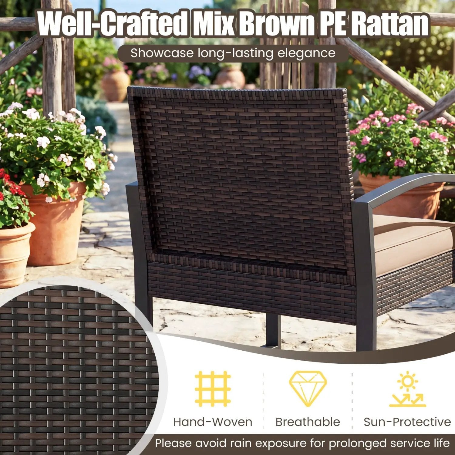 5-Piece Patio Conversation Set with 2 Ottomans and Tempered Glass Side Table by DirectDeals