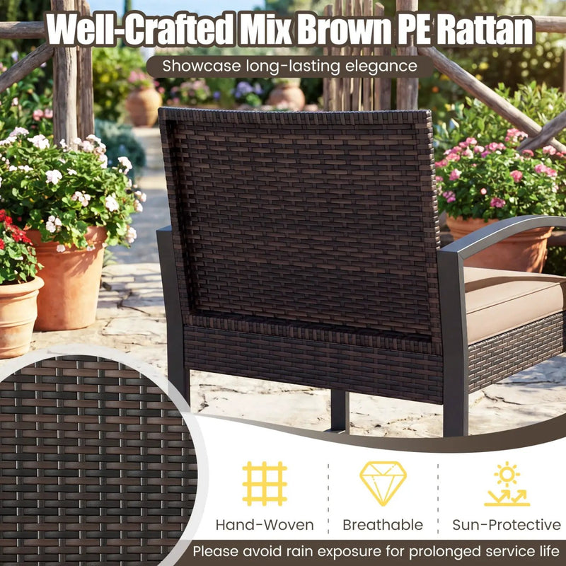 5-Piece Patio Conversation Set with 2 Ottomans and Tempered Glass Side Table by DirectDeals