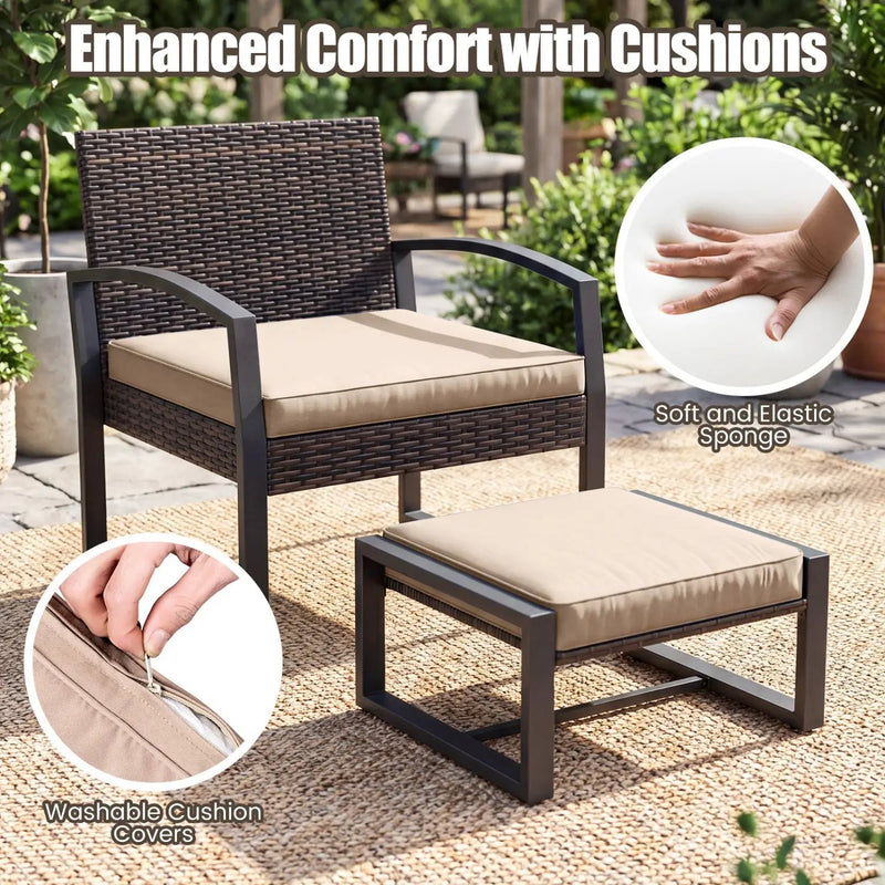 5-Piece Patio Conversation Set with 2 Ottomans and Tempered Glass Side Table by DirectDeals