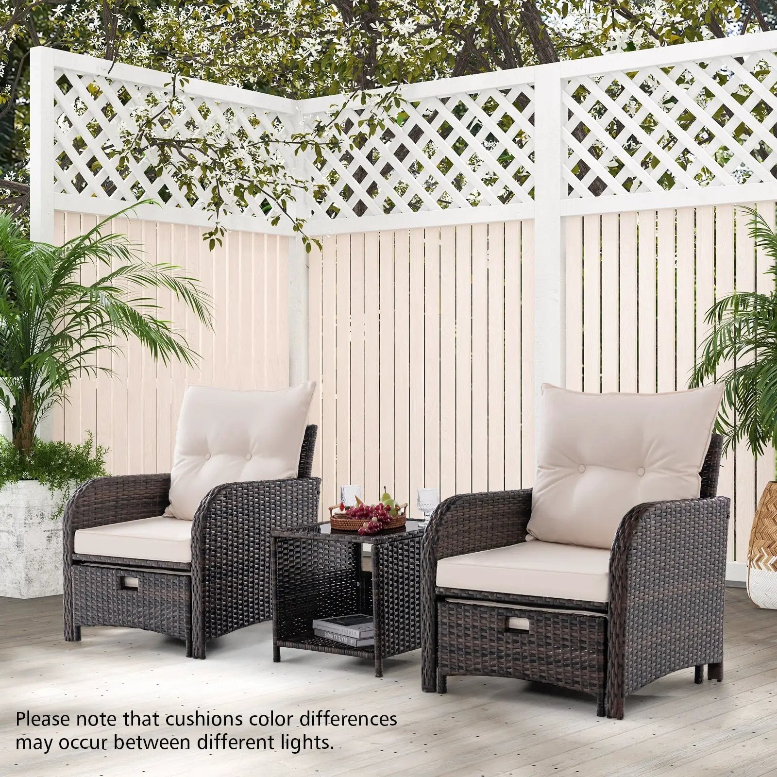 5 Piece Patio Conversation Set Outdoor Rattan Sofa Set with Coffee Table-Beige by DirectDeals