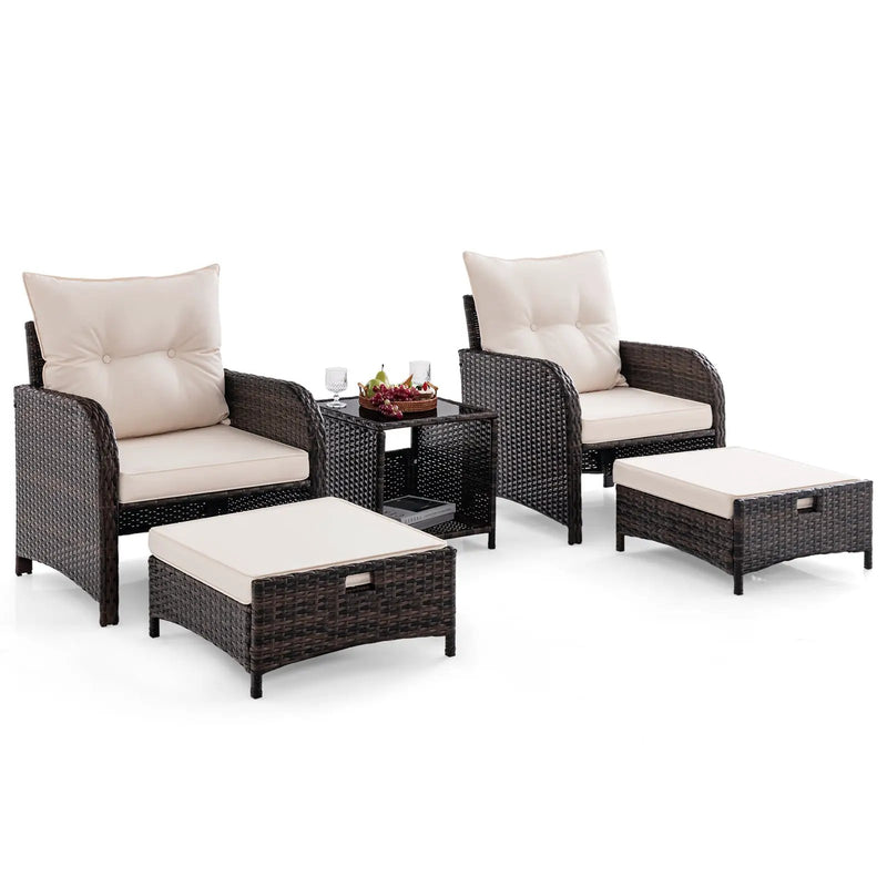 5 Piece Patio Conversation Set Outdoor Rattan Sofa Set with Coffee Table-Beige by DirectDeals