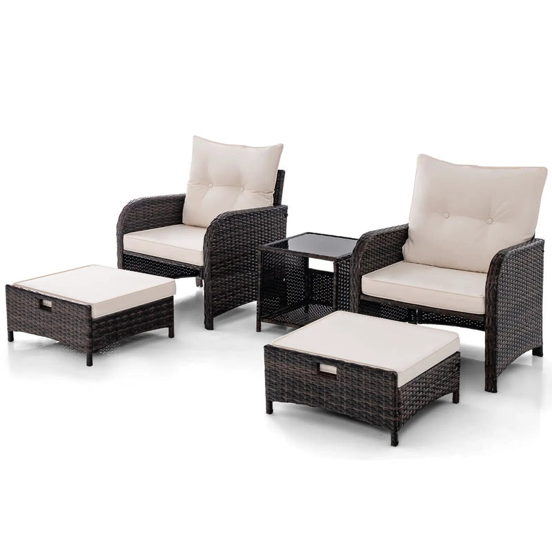5 Piece Patio Conversation Set Outdoor Rattan Sofa Set with Coffee Table-Beige by DirectDeals