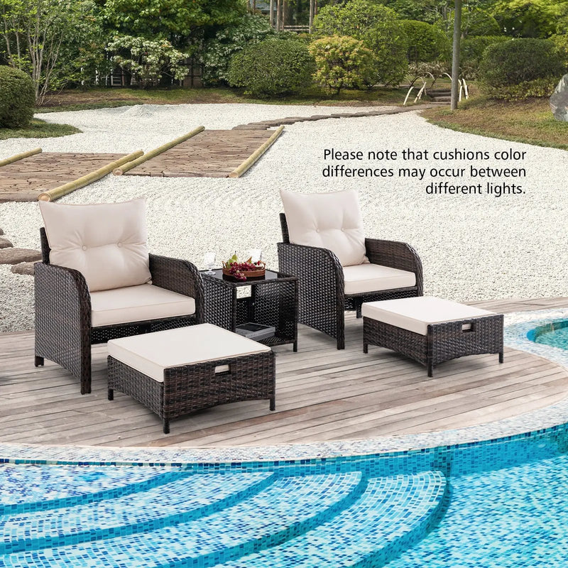 5 Piece Patio Conversation Set Outdoor Rattan Sofa Set with Coffee Table-Beige by DirectDeals