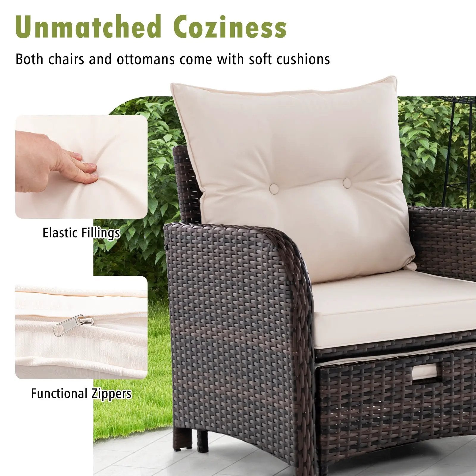 5 Piece Patio Conversation Set Outdoor Rattan Sofa Set with Coffee Table-Beige by DirectDeals