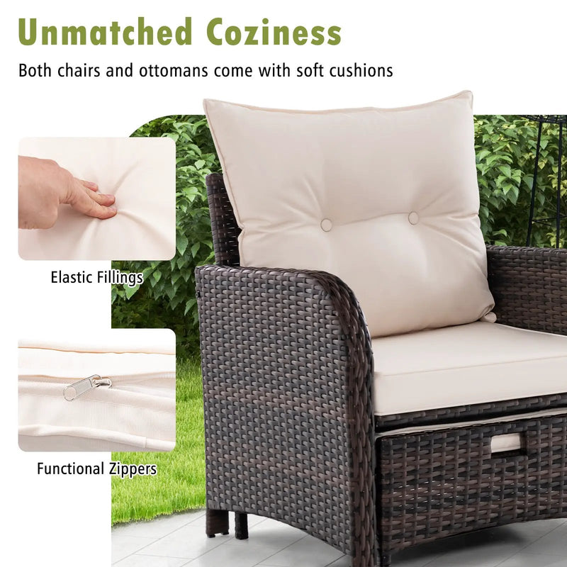 5 Piece Patio Conversation Set Outdoor Rattan Sofa Set with Coffee Table-Beige by DirectDeals