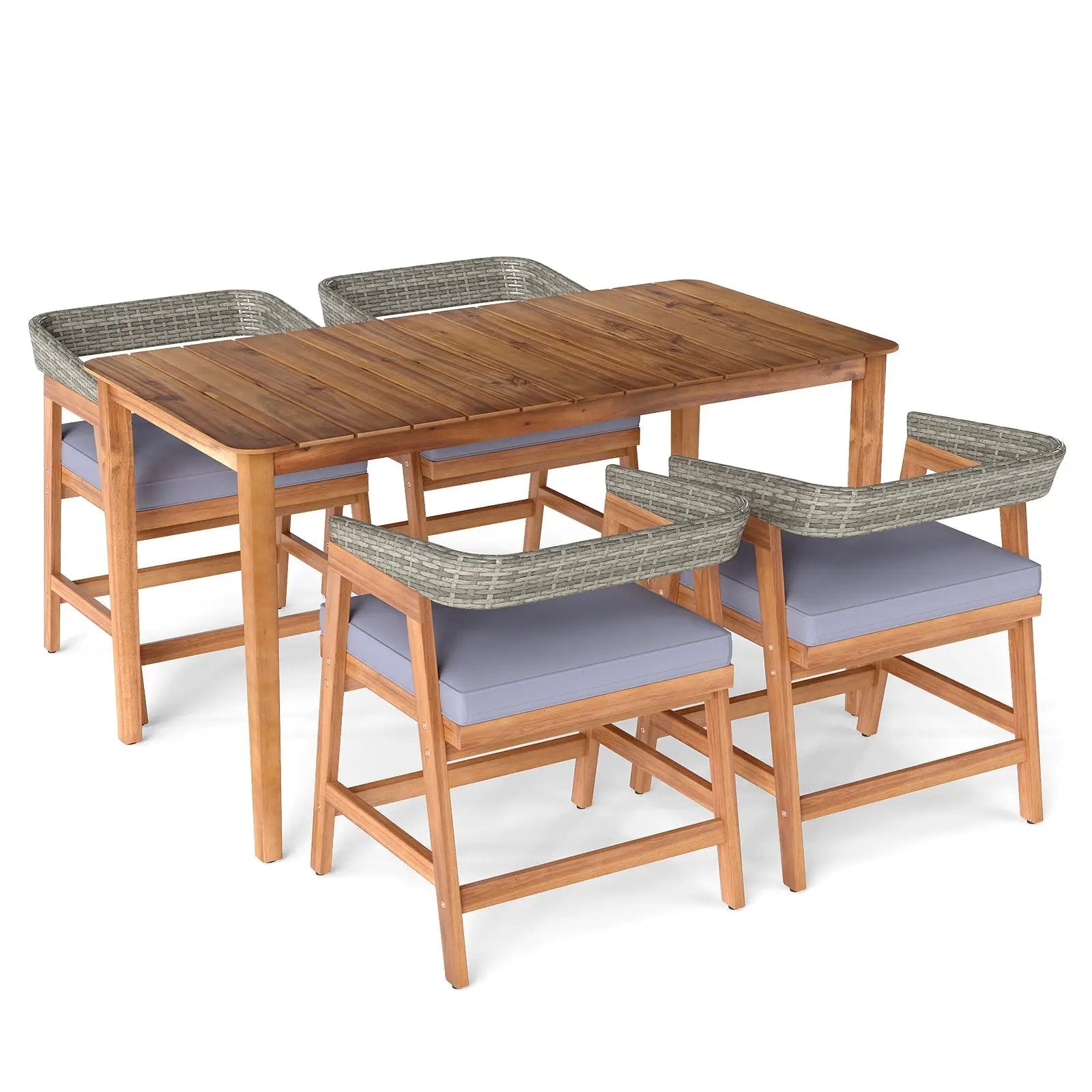 5 Piece Patio Dining Set Solid Wood with Rattan Backrest and Cushions by DirectDeals