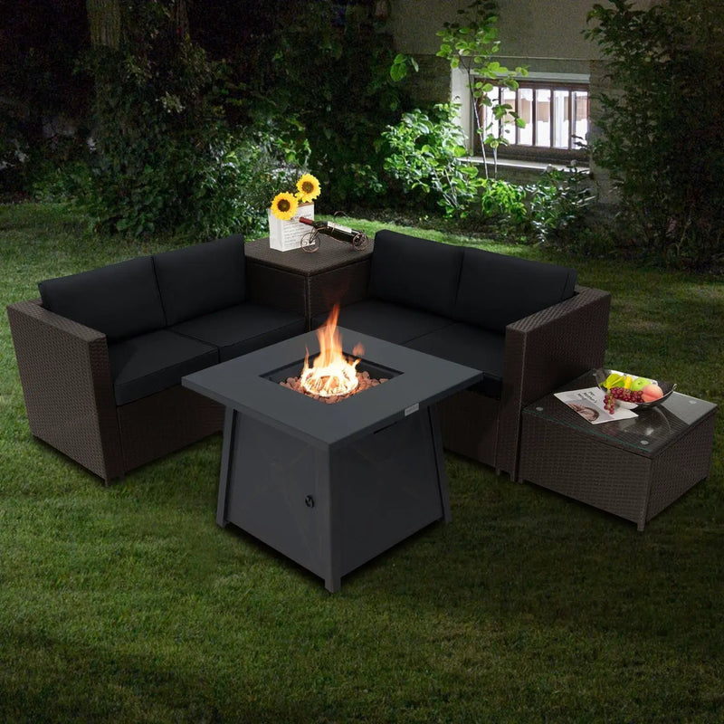 5 Piece Patio Furniture Set with 50000 BTU Propane Fire Pit Table by DirectDeals