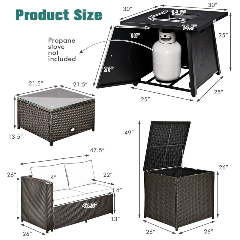 5 Piece Patio Furniture Set with 50000 BTU Propane Fire Pit Table by DirectDeals
