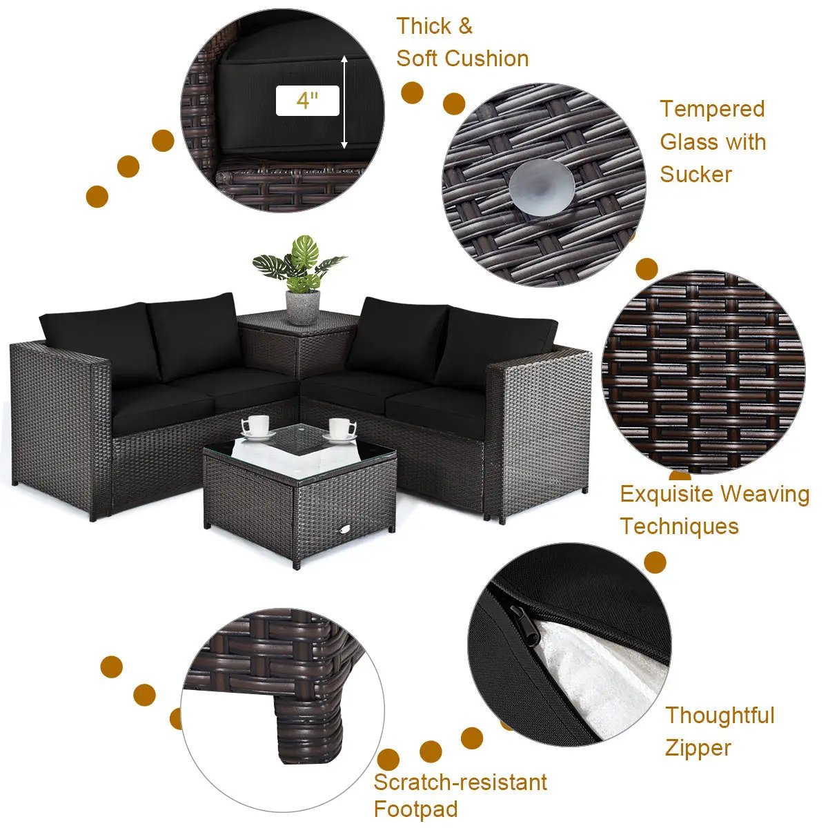 5 Piece Patio Furniture Set with 50000 BTU Propane Fire Pit Table by DirectDeals