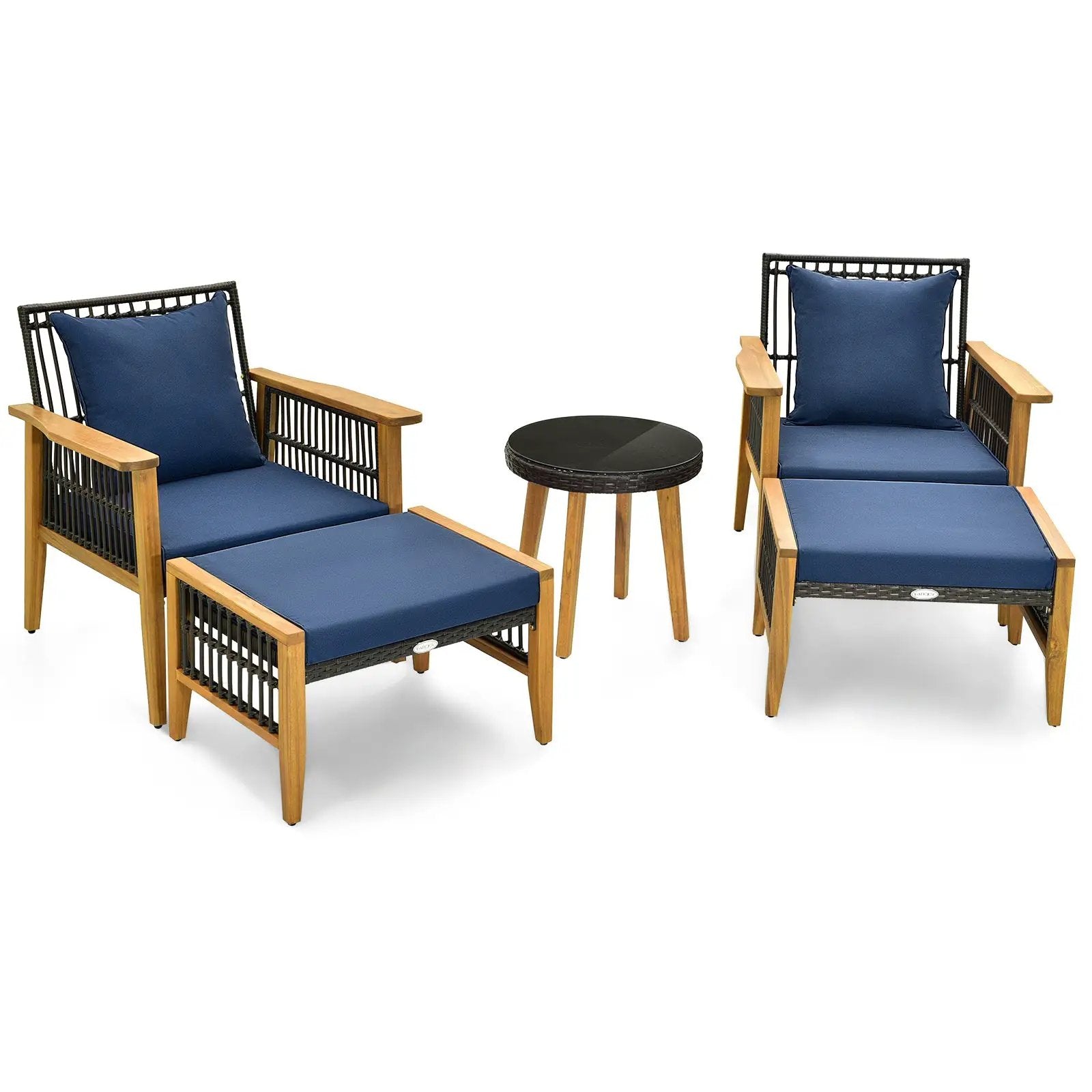 5 Piece Patio Furniture Set with Coffee Table and 2 Ottomans-Navy by DirectDeals