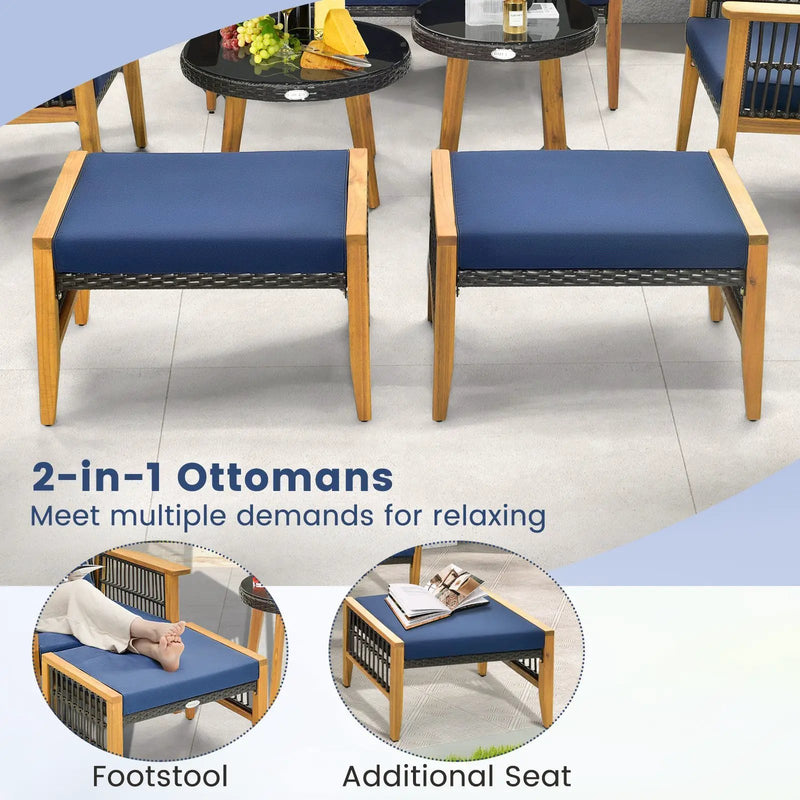 5 Piece Patio Furniture Set with Coffee Table and 2 Ottomans-Navy by DirectDeals