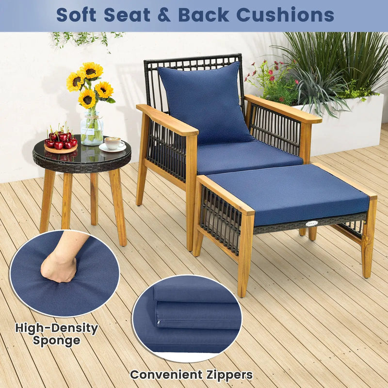 5 Piece Patio Furniture Set with Coffee Table and 2 Ottomans-Navy by DirectDeals