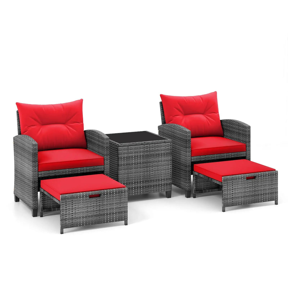 5 Piece Patio Rattan Furniture with 2 Ottomans and Tempered Glass Coffee Table, photo 9 of 50