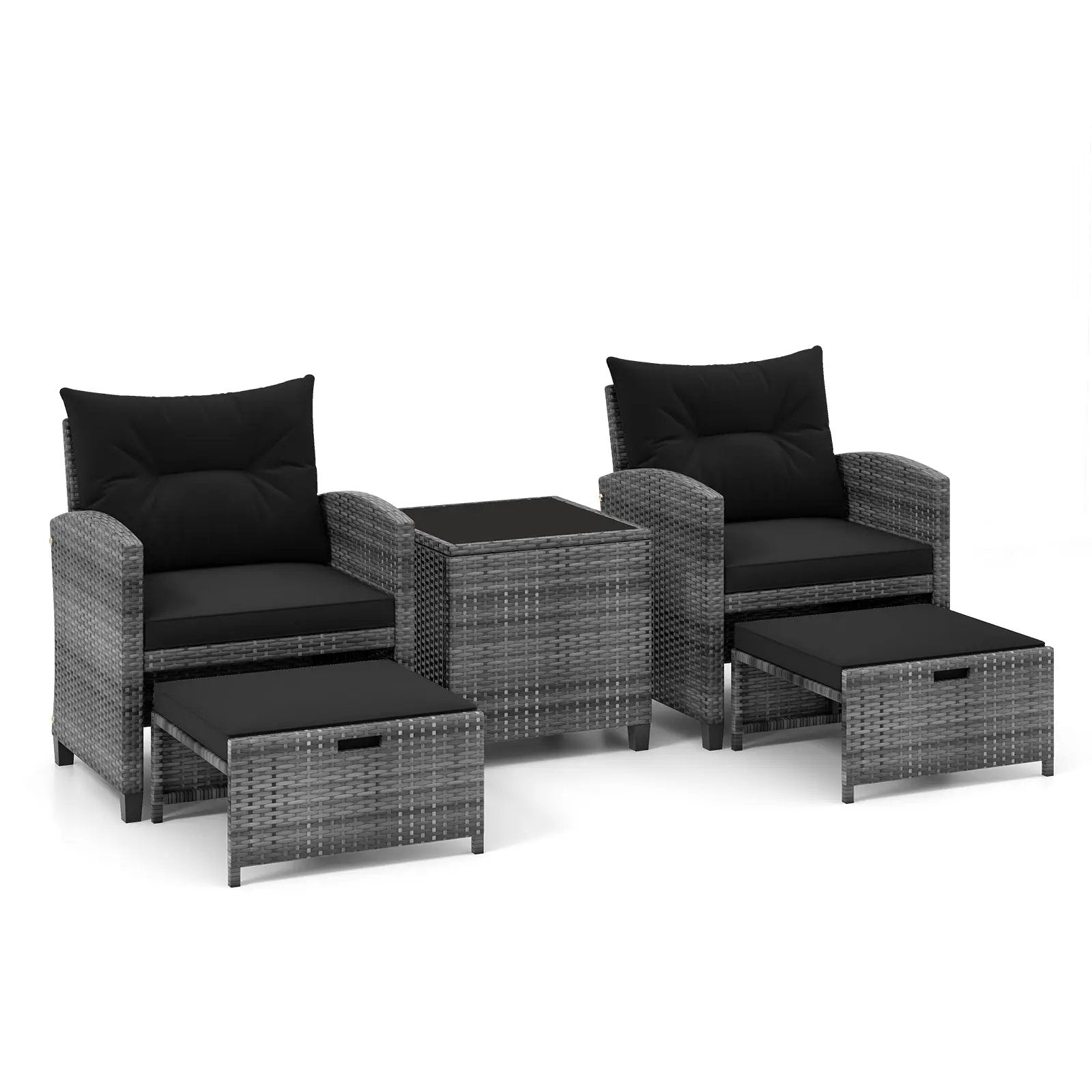 5 Piece Patio Rattan Furniture with 2 Ottomans and Tempered Glass Coffee Table by DirectDeals