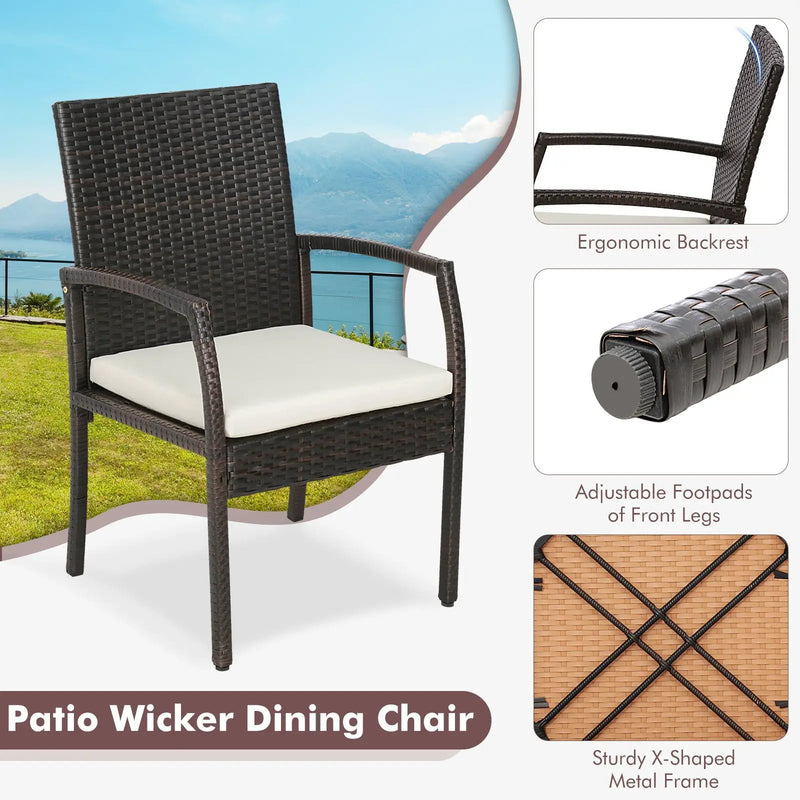 5 Pieces Patio Rattan Dining Set with Umbrella Hole and Seat Cushions by DirectDeals