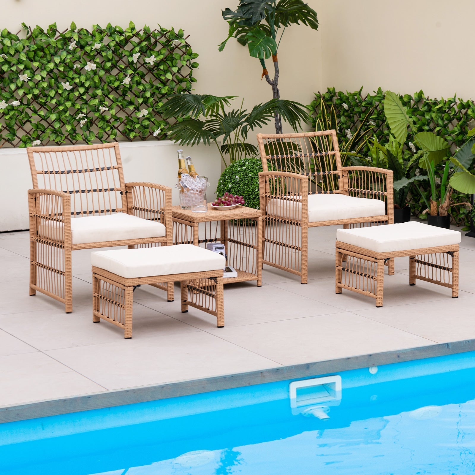 5 Piece Patio Wicker Sofa Set with Seat and Back Cushions-Natural by DirectDeals