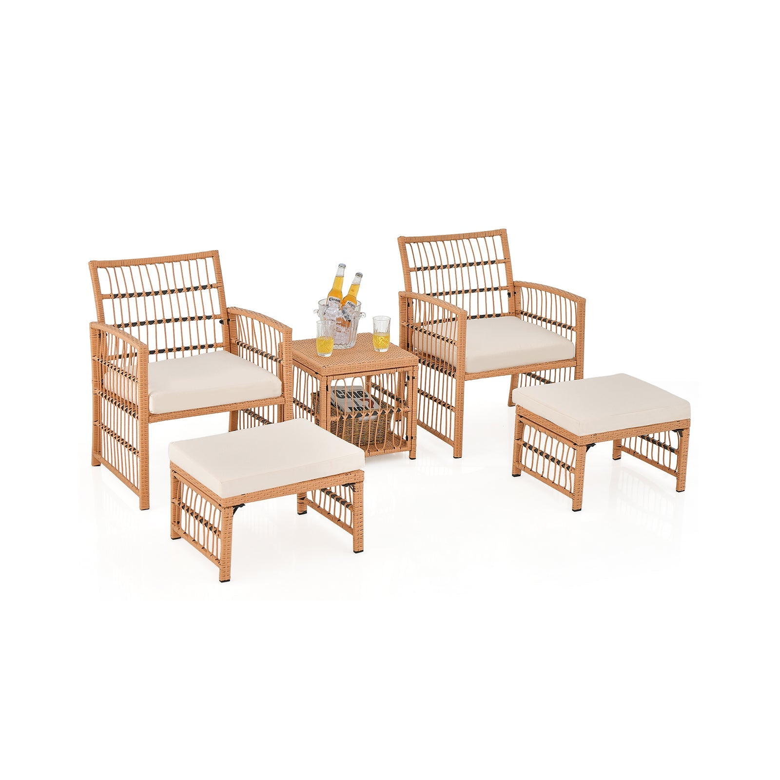 5 Piece Patio Wicker Sofa Set with Seat and Back Cushions-Natural by DirectDeals