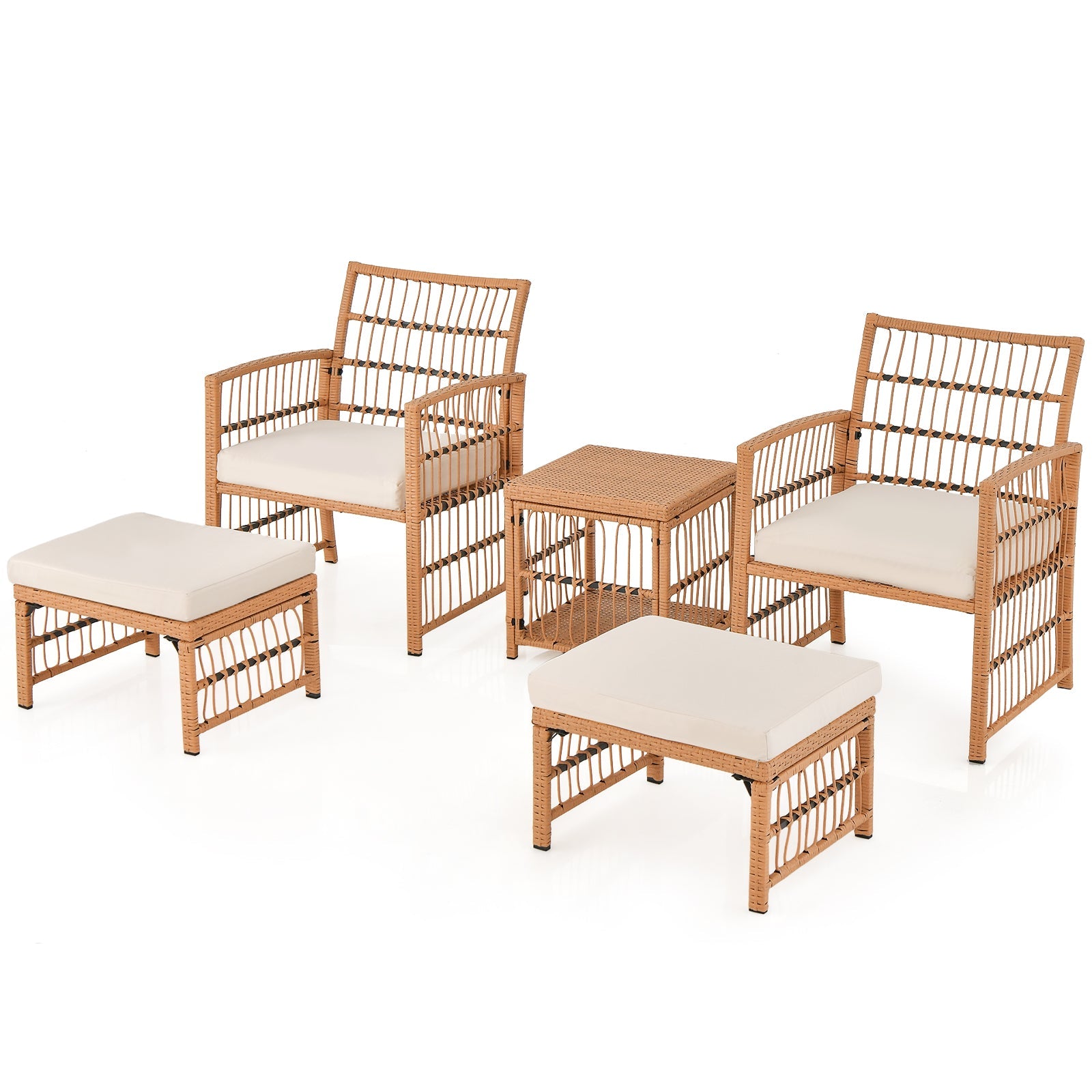 5 Piece Patio Wicker Sofa Set with Seat and Back Cushions-Natural by DirectDeals