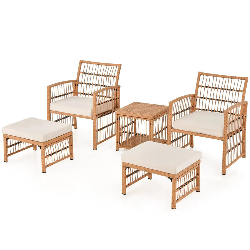 5 Piece Patio Wicker Sofa Set with Seat and Back Cushions-Natural by DirectDeals