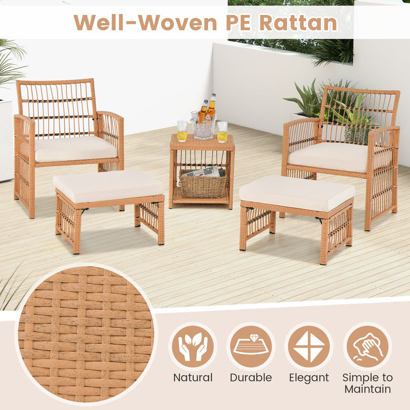 5 Piece Patio Wicker Sofa Set with Seat and Back Cushions-Natural by DirectDeals