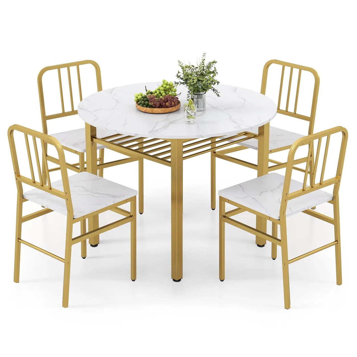 5-Piece Round Dining Table Set with Storage Shelf for Dining Room by DirectDeals