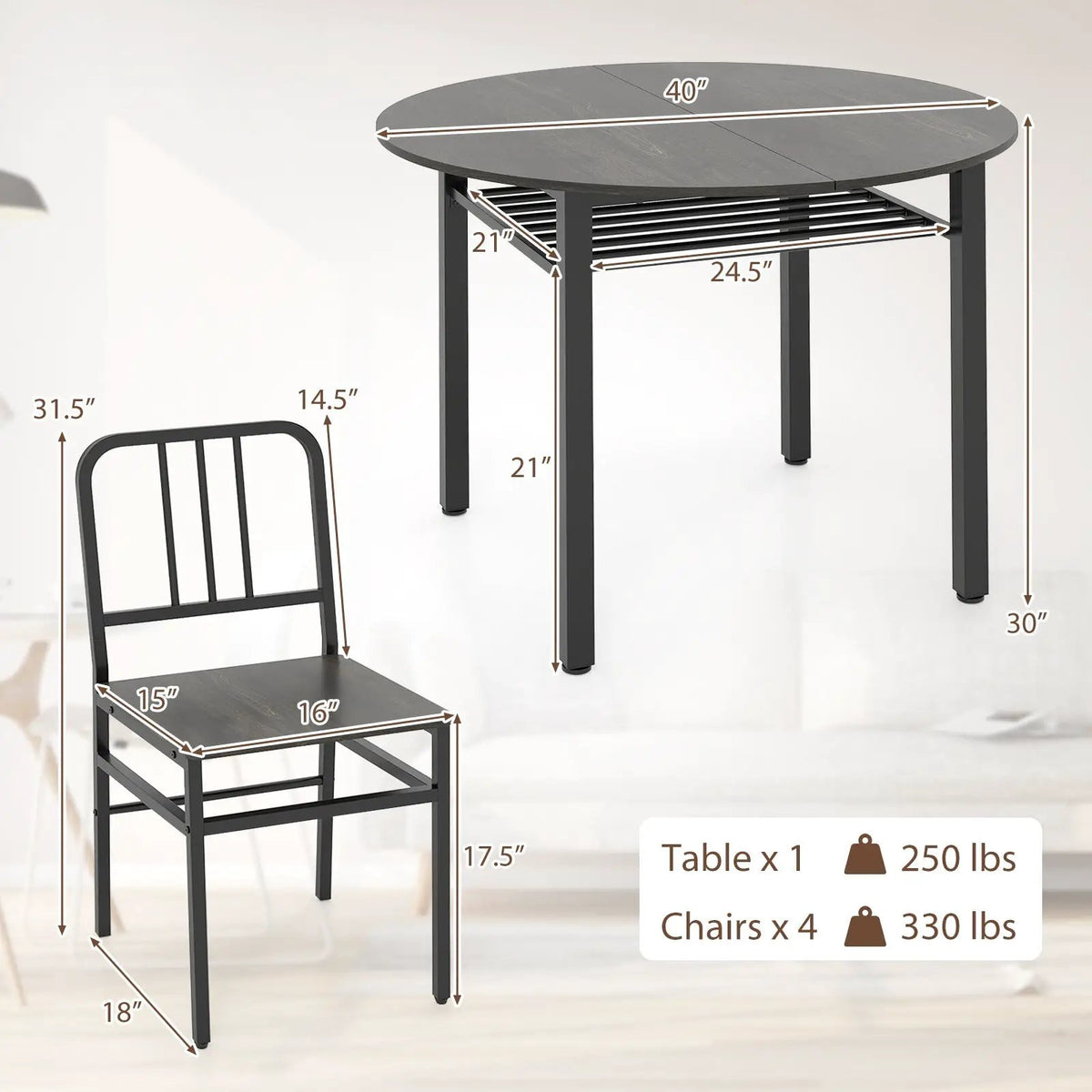 5-Piece Round Dining Table Set with Storage Shelf for Dining Room by DirectDeals