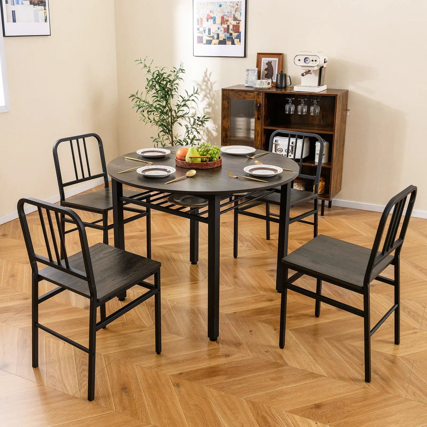 5-Piece Round Dining Table Set with Storage Shelf for Dining Room by DirectDeals