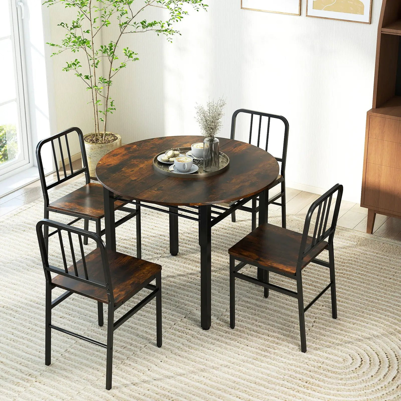 5-Piece Round Dining Table Set with Storage Shelf for Dining Room by DirectDeals