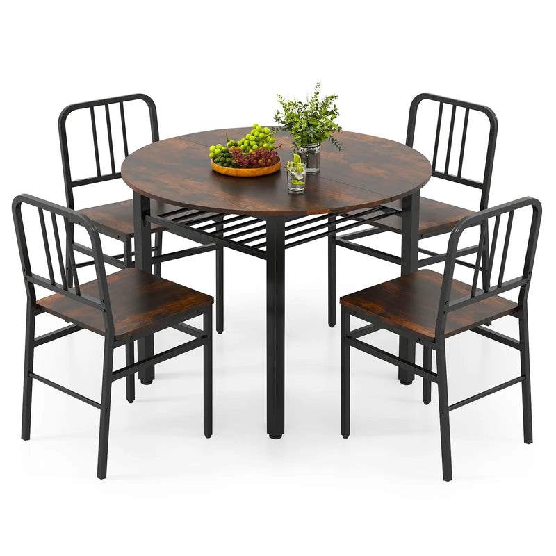 5-Piece Round Dining Table Set with Storage Shelf for Dining Room by DirectDeals