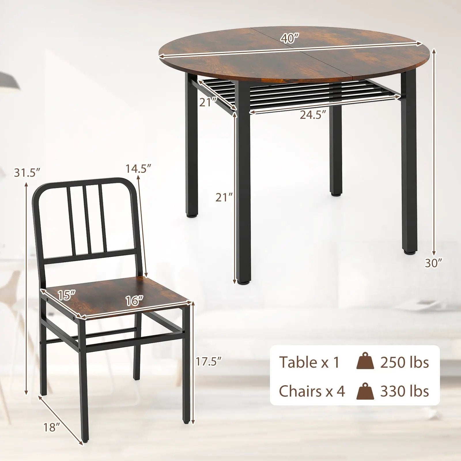 5-Piece Round Dining Table Set with Storage Shelf for Dining Room by DirectDeals